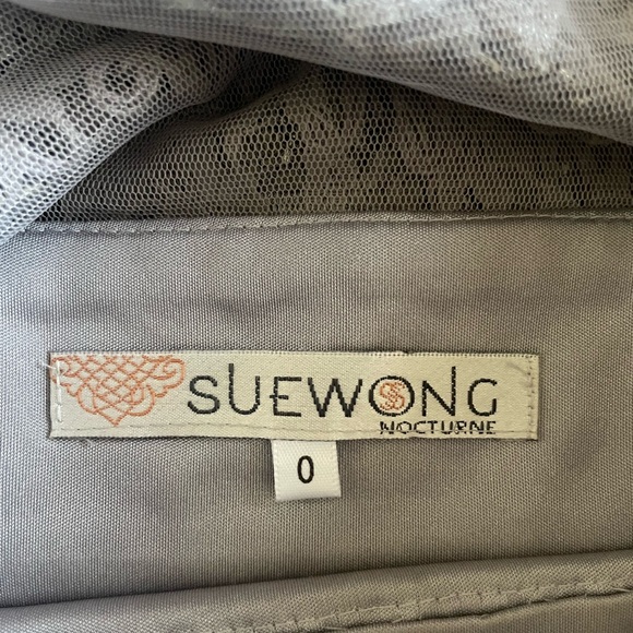 Sue Wong Nocturne Beaded Lace Cocktail Dress Silver Gray V-Neck Size 0 - Picture 7 of 9